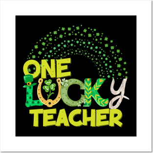 One lucky Teacher groovy text St Patrick's Da Posters and Art